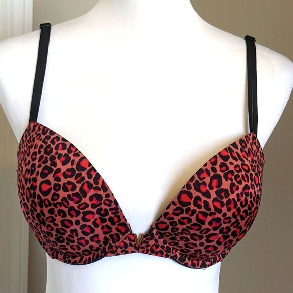 Victoria's Secret beige, orange, purple, black animal print, push-up bra 34D - Picture 1 of 9